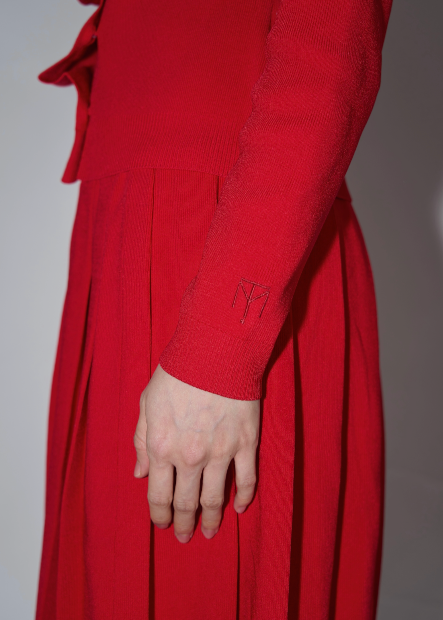 button up knit-RED