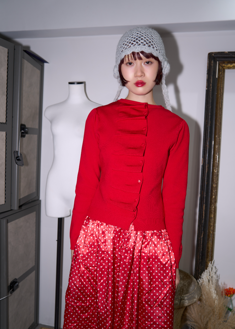 button up knit-RED