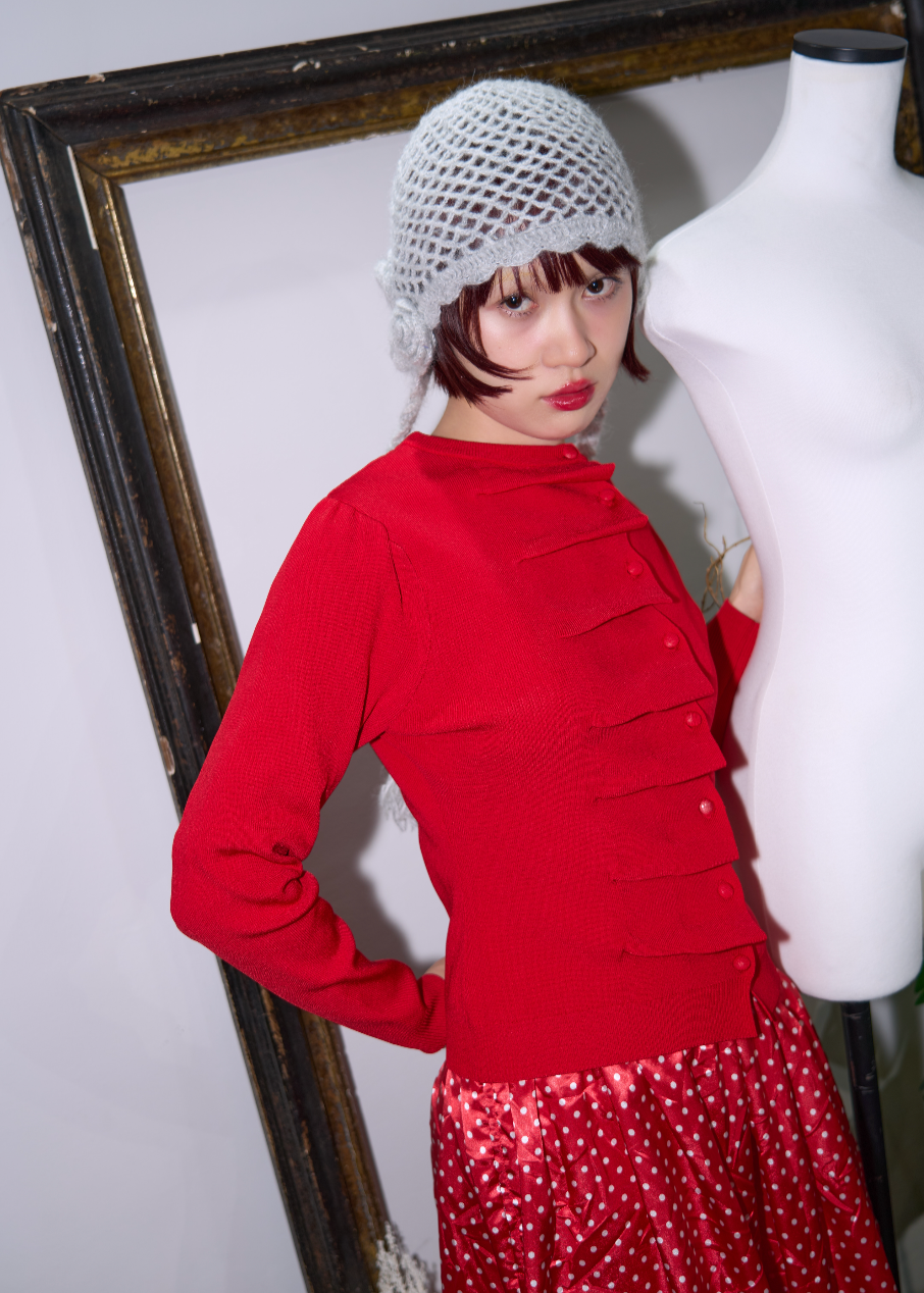 button up knit-RED