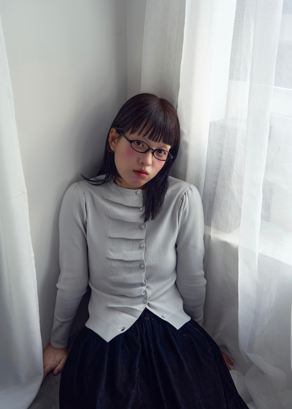 button up knit-GRAY