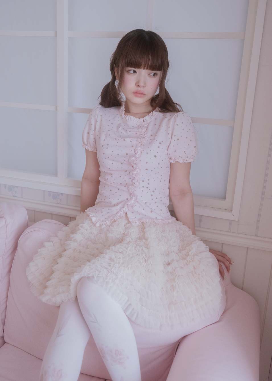 twinkle star frill button-up Tee