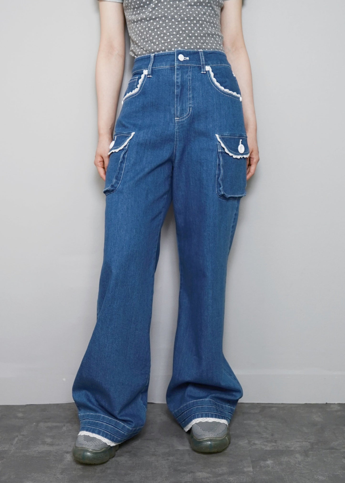lace pin-tuck cargo jeans
