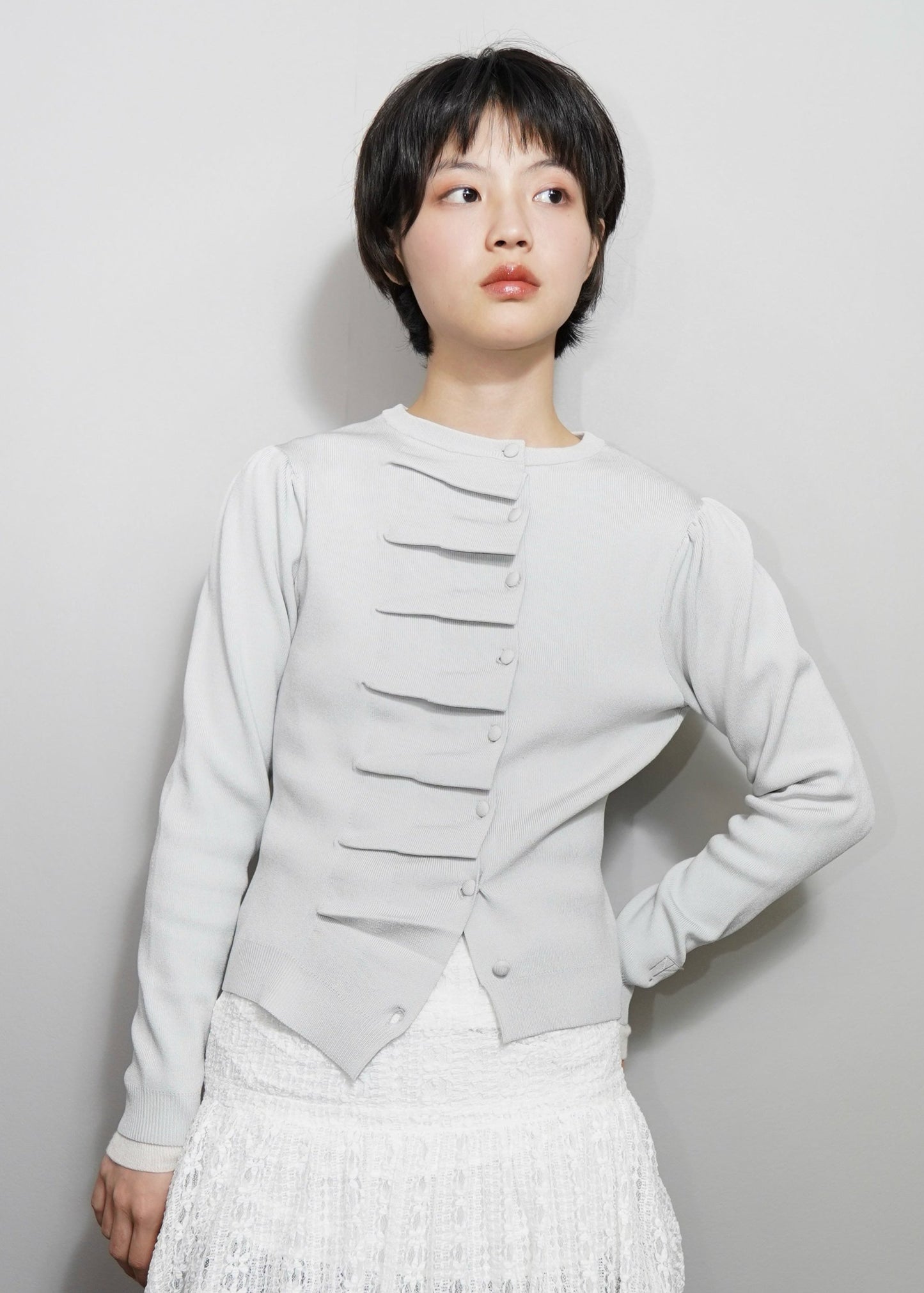 button up knit-GRAY