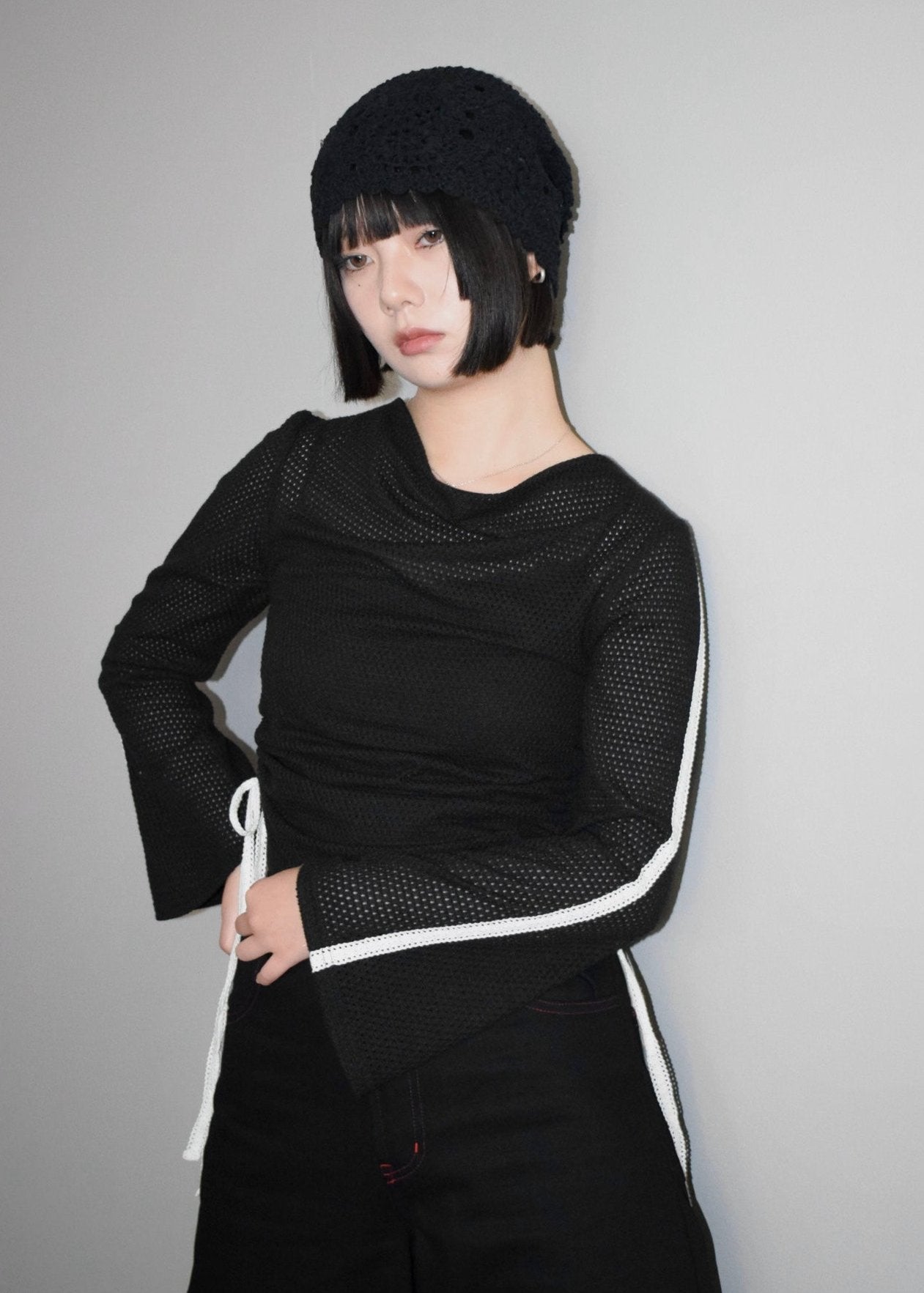 mesh ribbon blouse