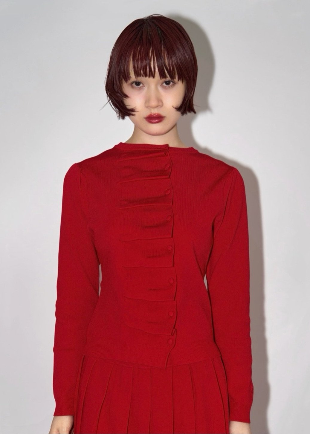 button up knit-RED