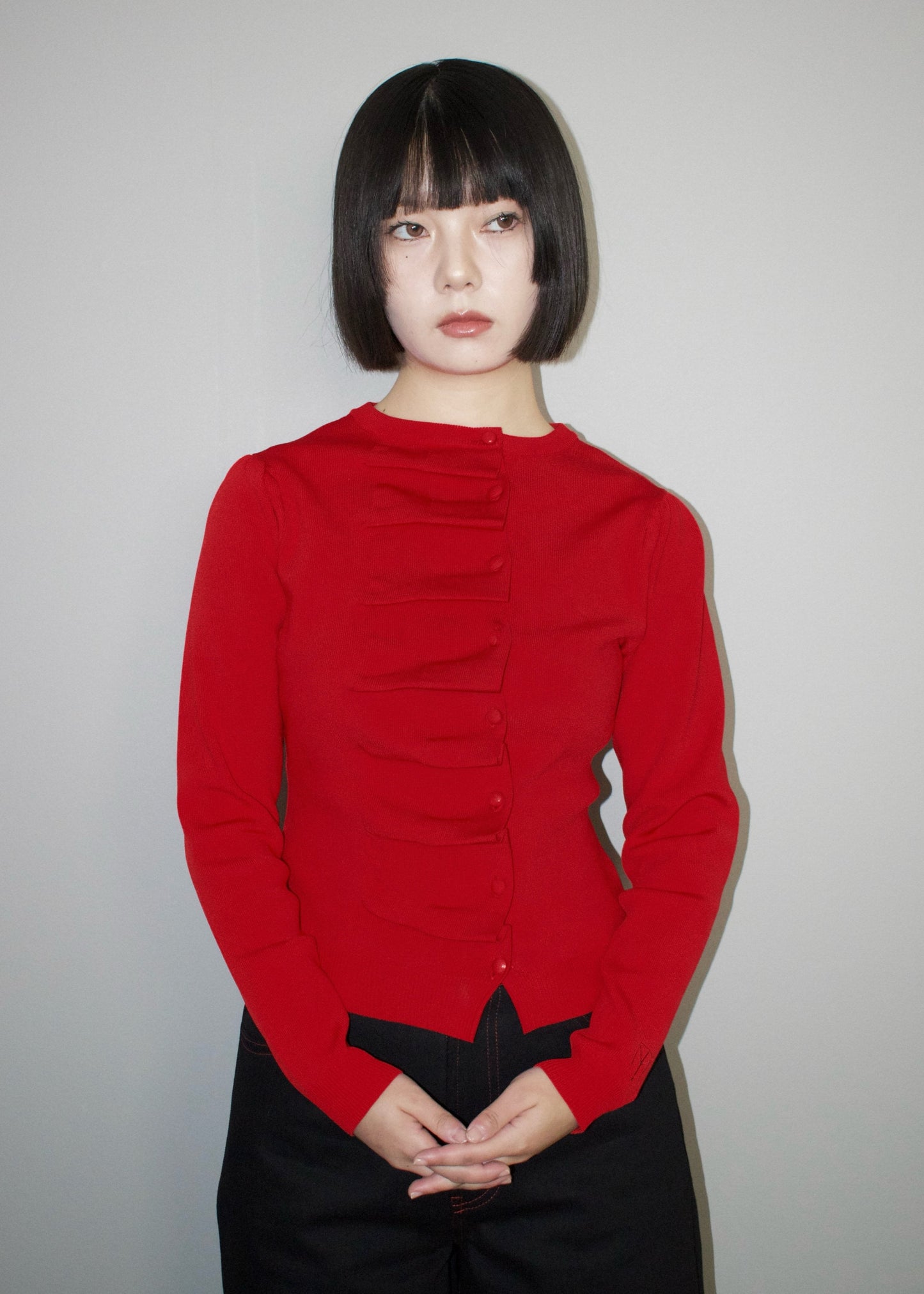 button up knit-RED