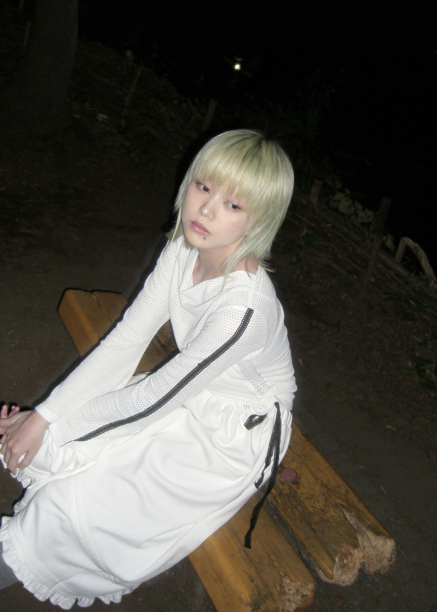 mesh ribbon blouse
