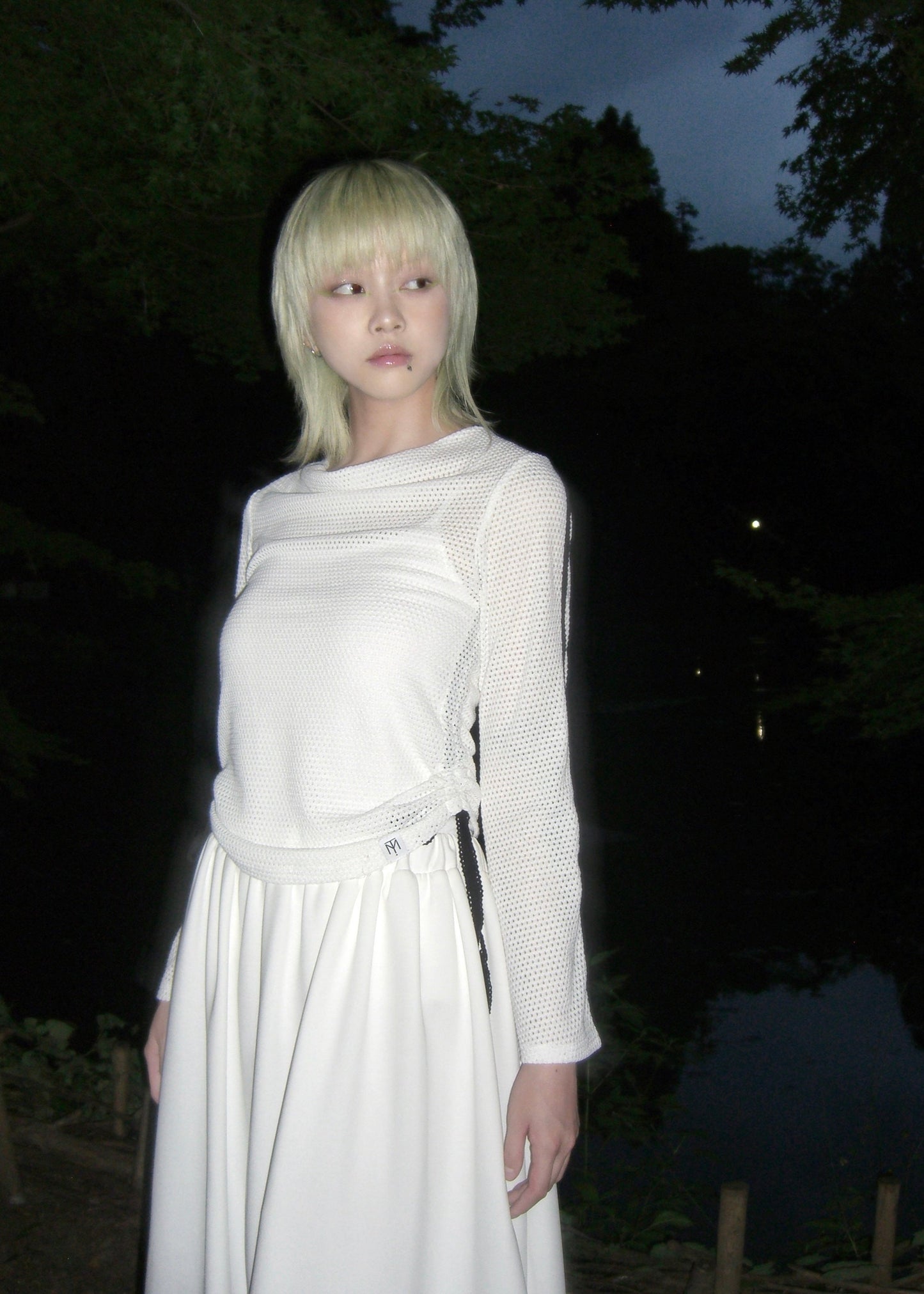 mesh ribbon blouse
