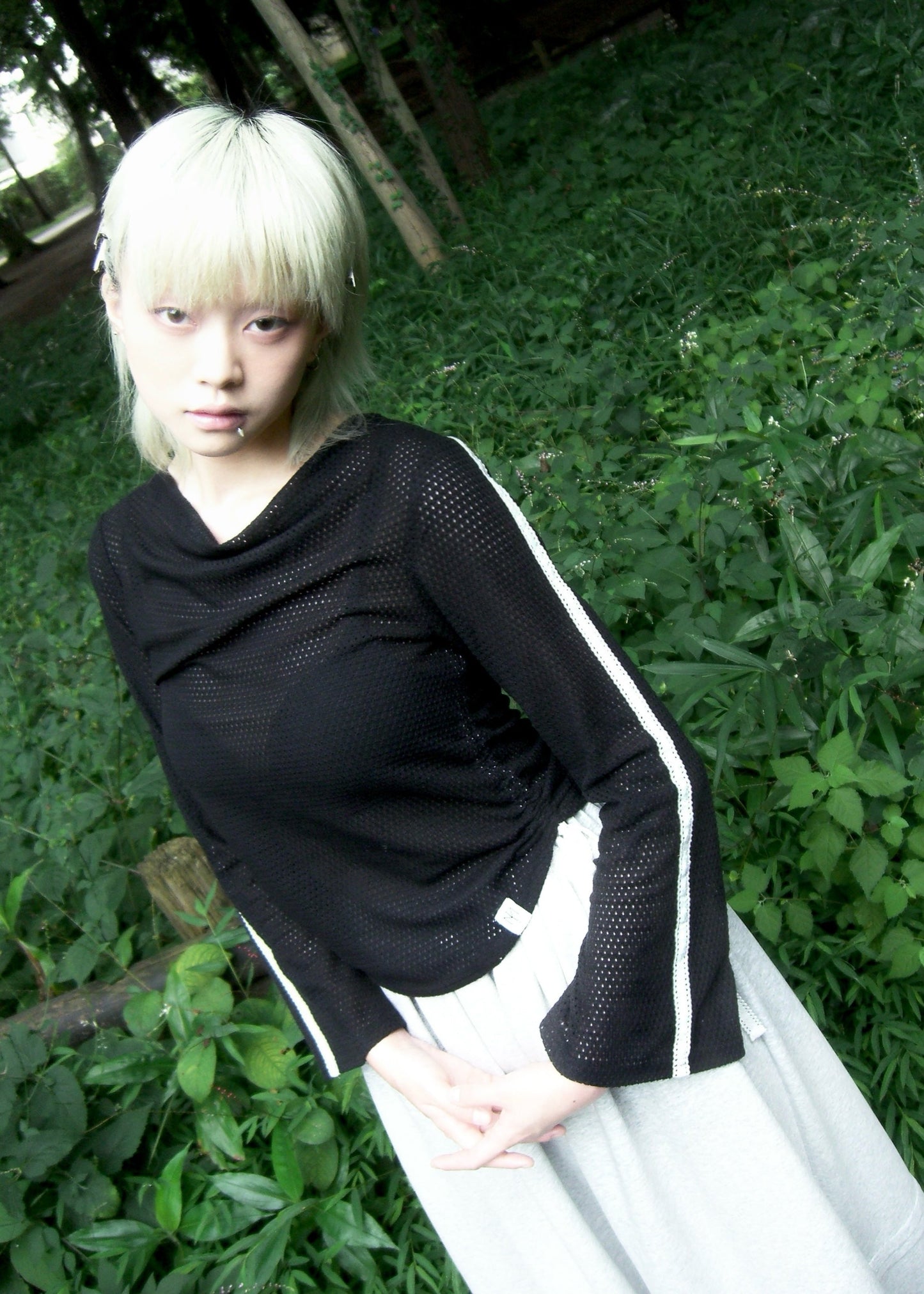 mesh ribbon blouse