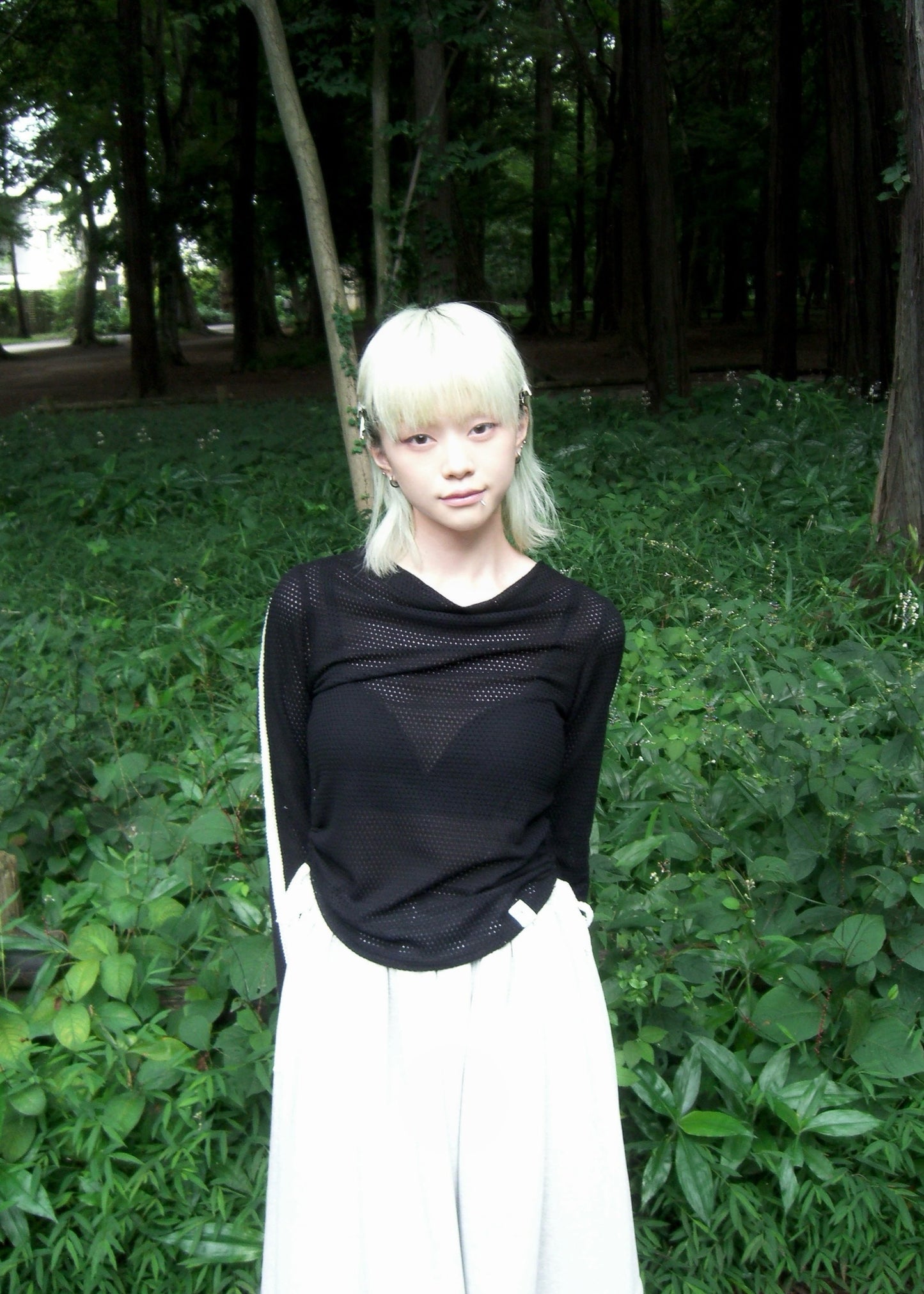 mesh ribbon blouse