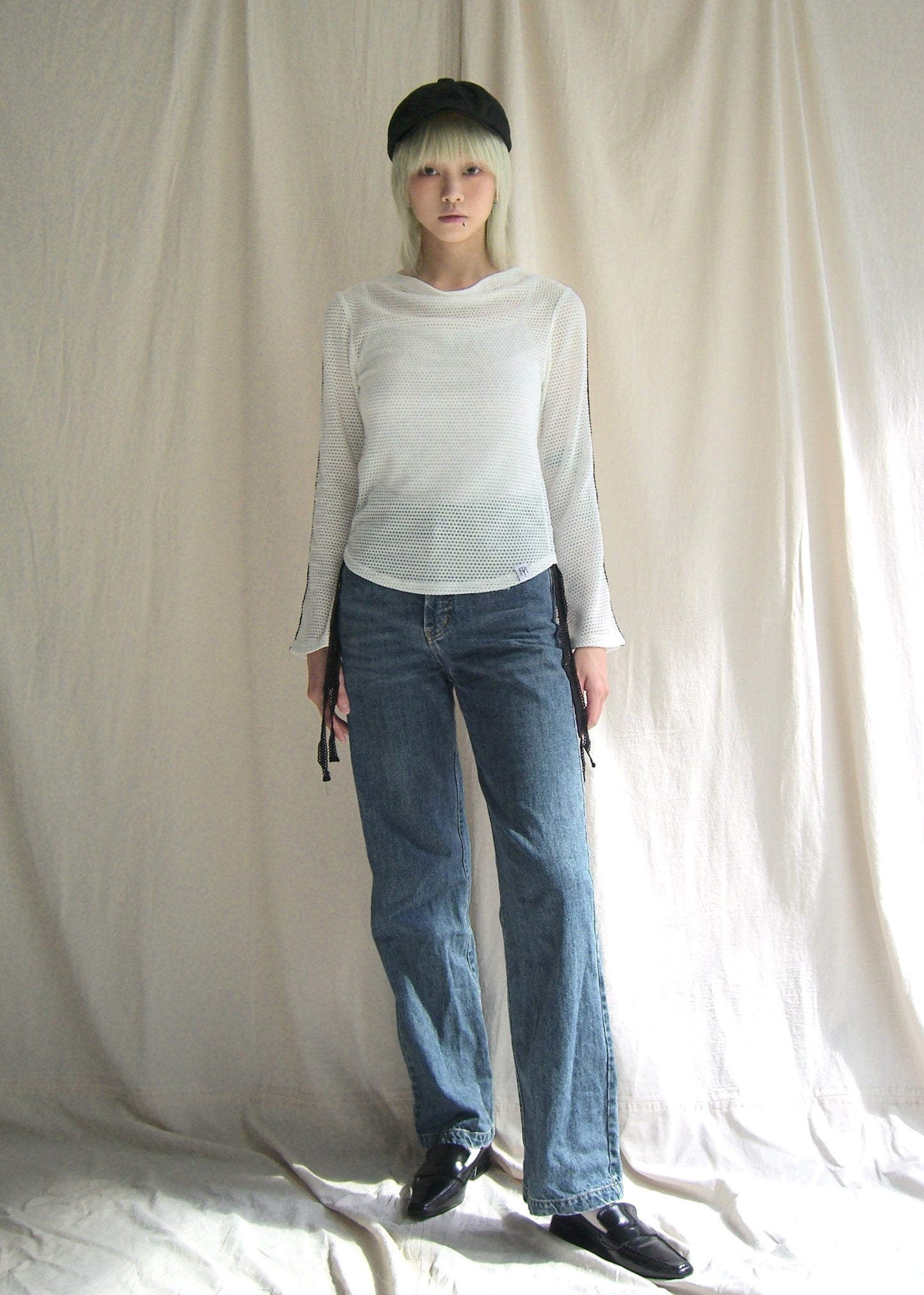mesh ribbon blouse