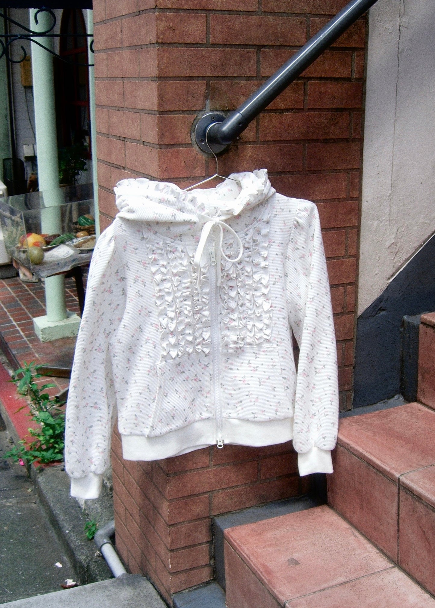 flower waffle zip hoodie