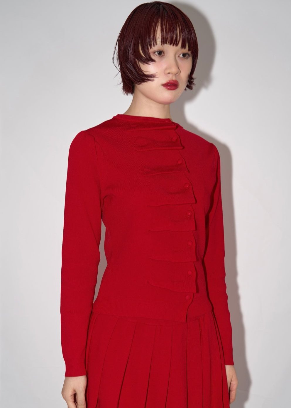 button up knit-RED