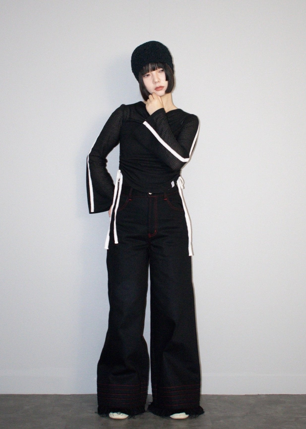 mesh ribbon blouse