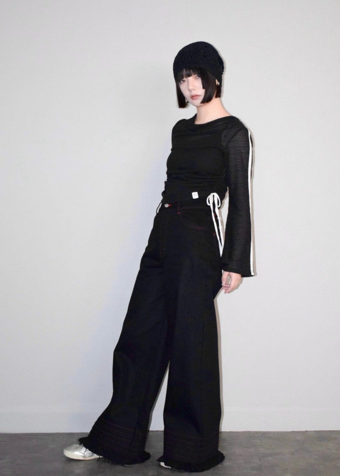 mesh ribbon blouse