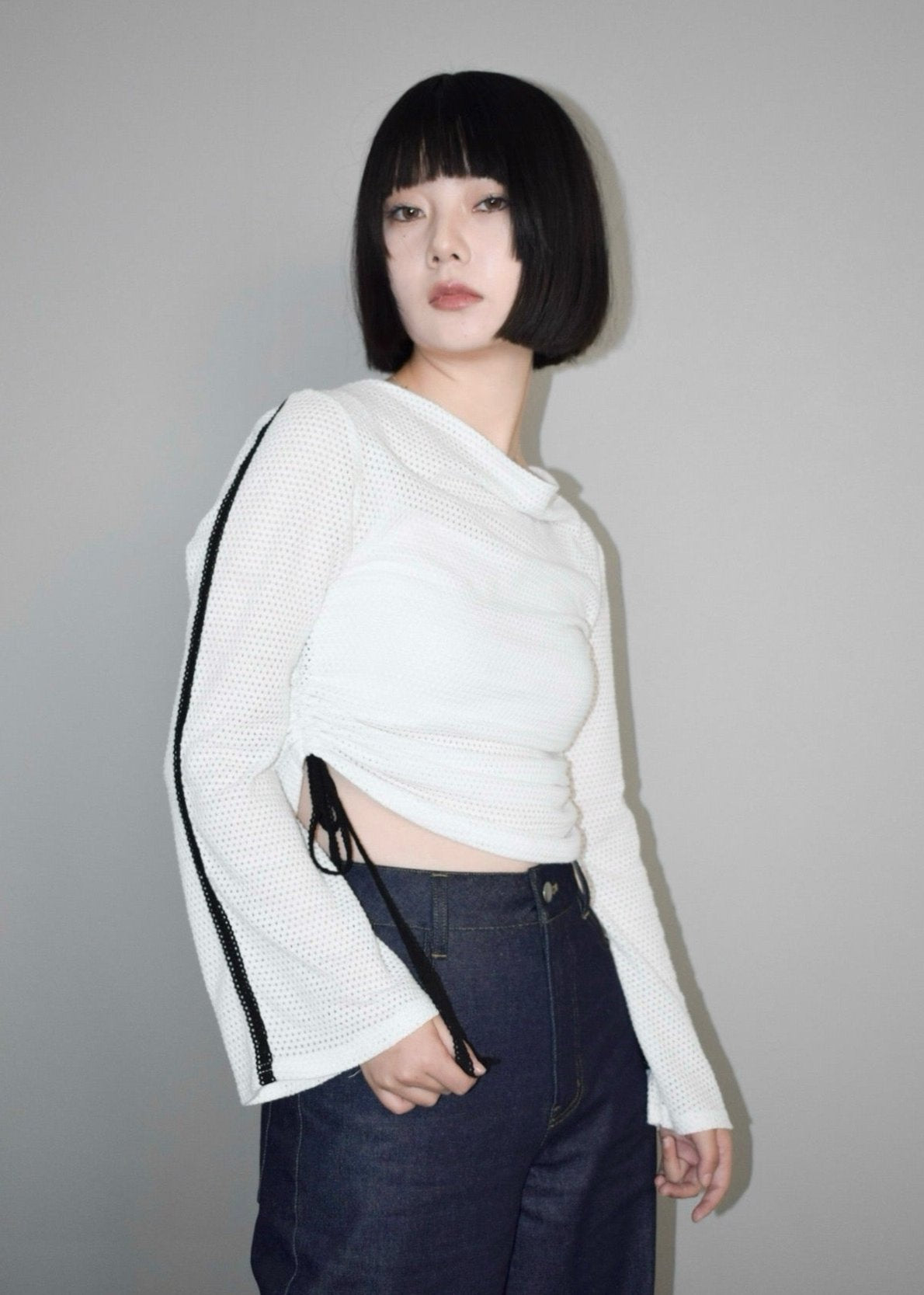 mesh ribbon blouse