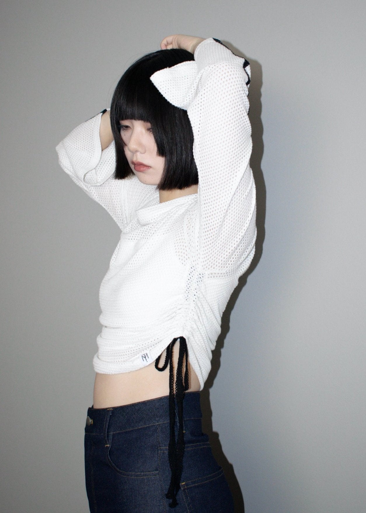 mesh ribbon blouse