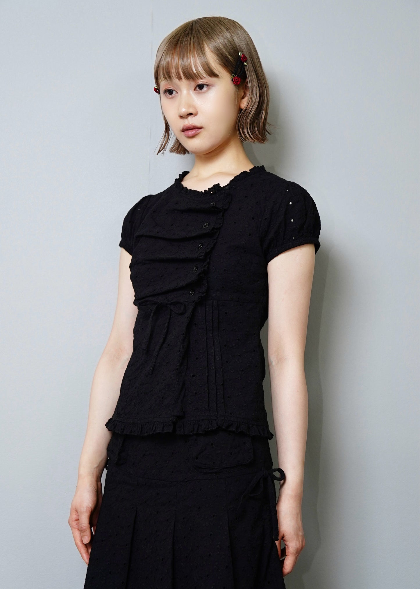 button up flora blouse
