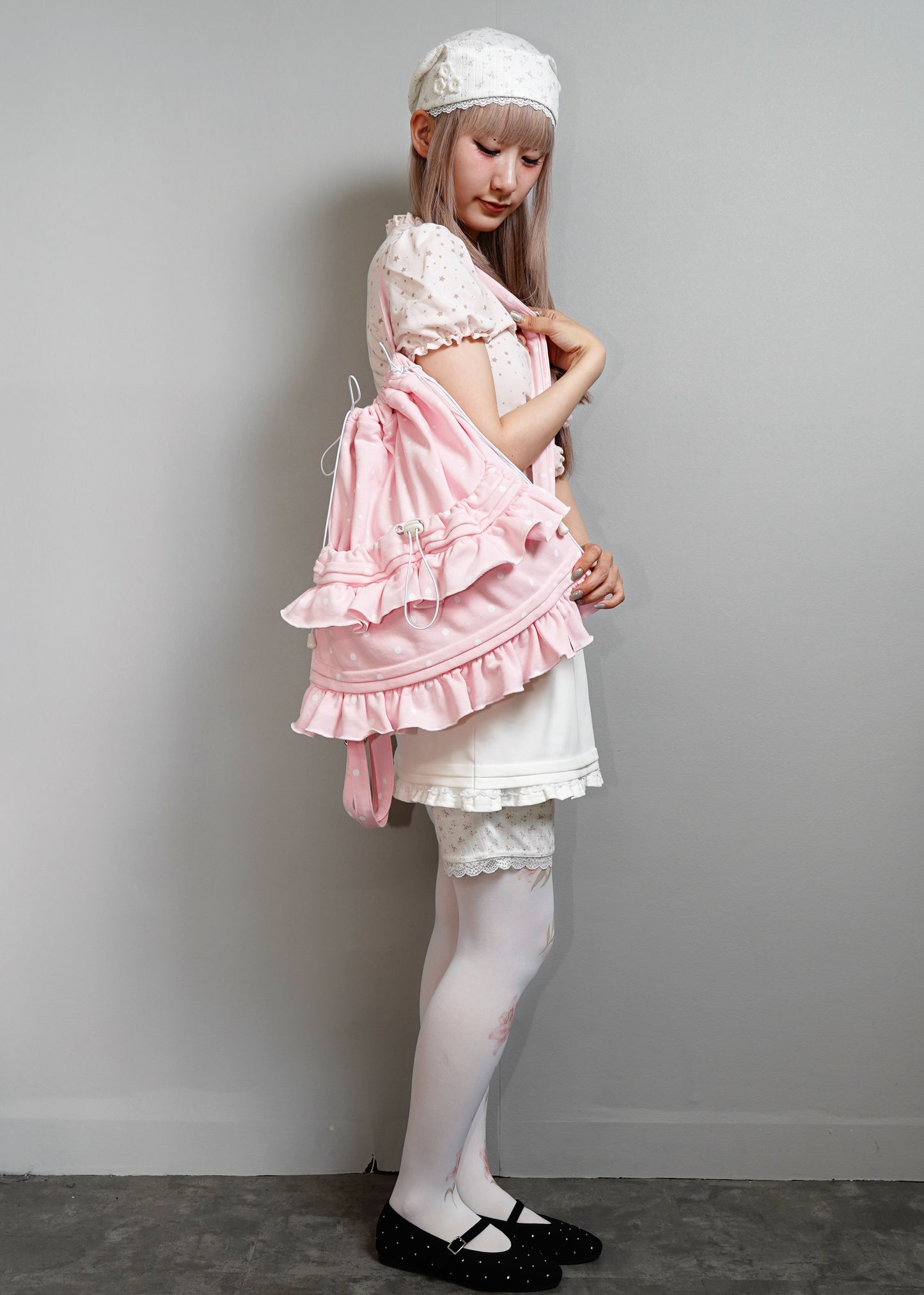 dot frill knapsack-pink&blue