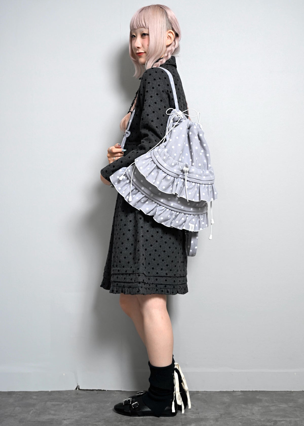 velvet dot woolly frill knapsack