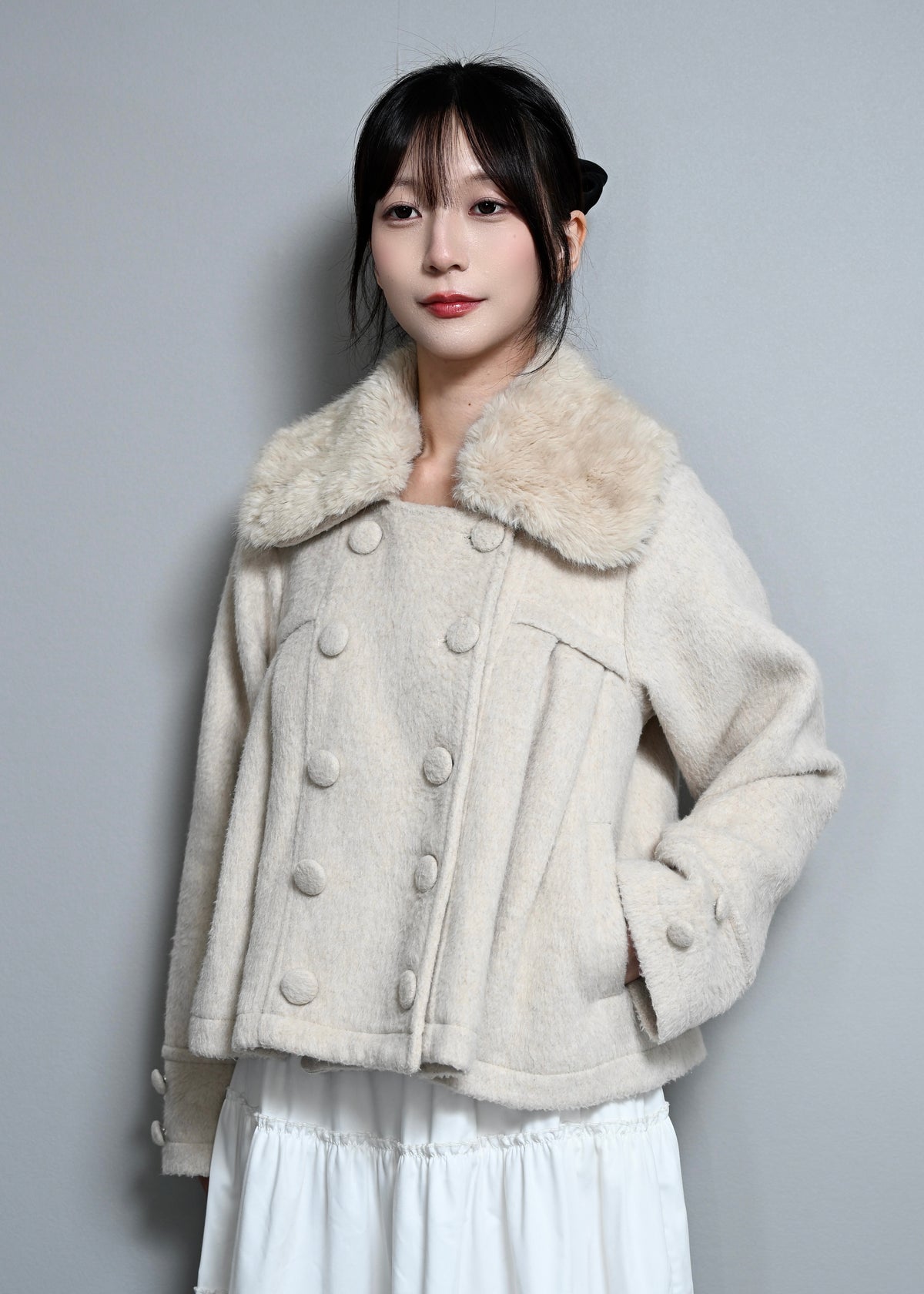 grace fur collar wool coat