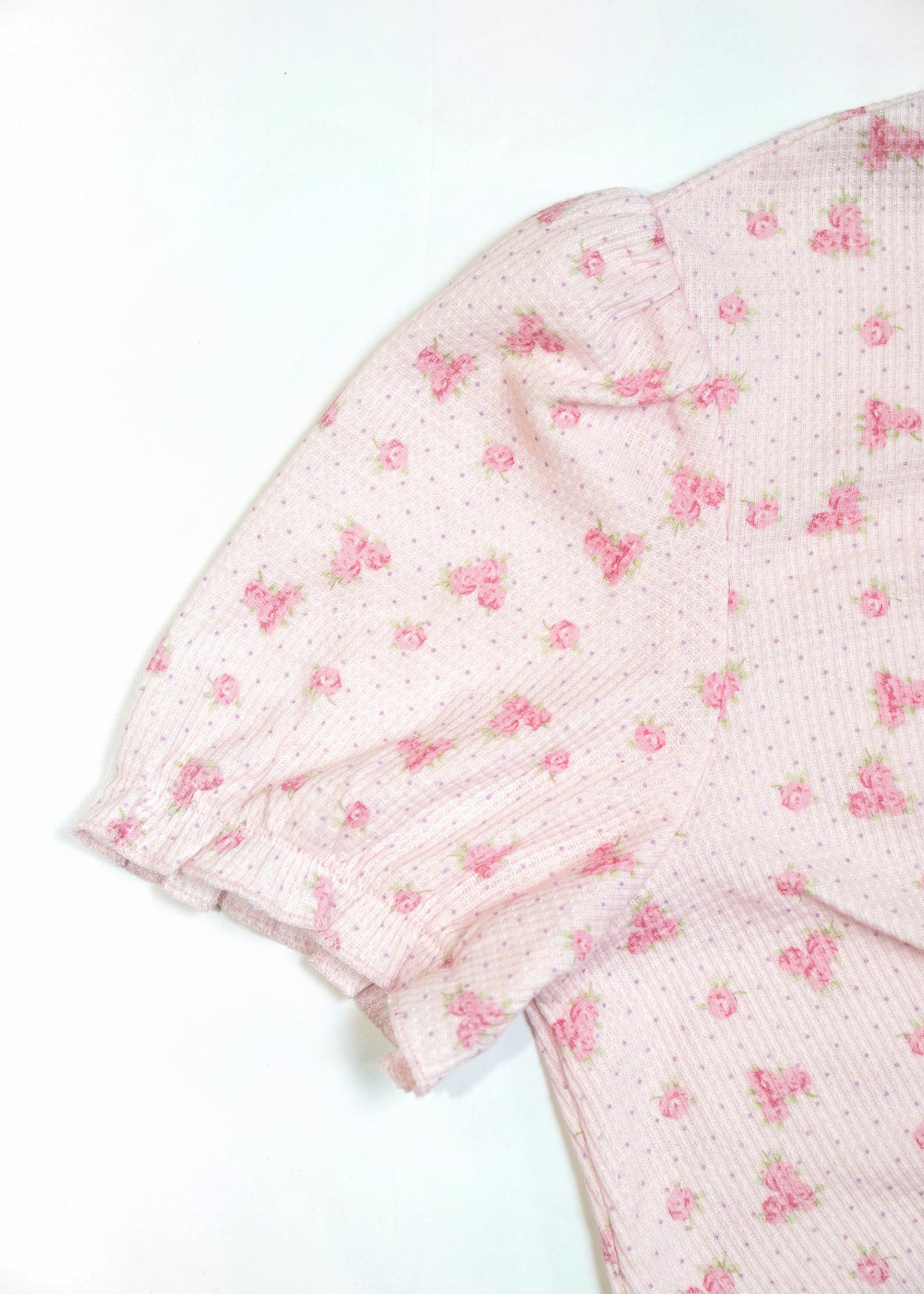 flower waffle frill button-up Tee