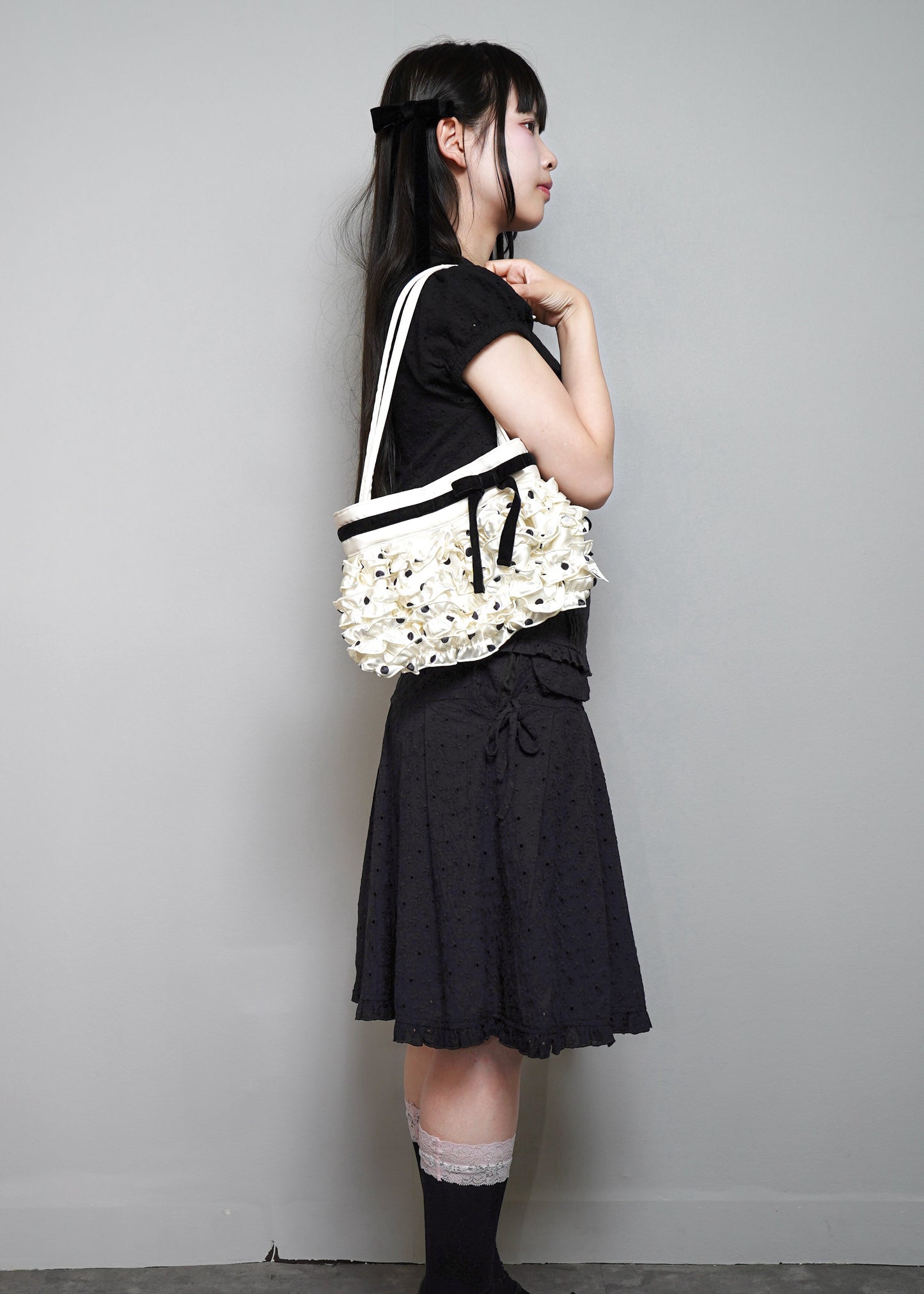 ribbon ruffle satin bag