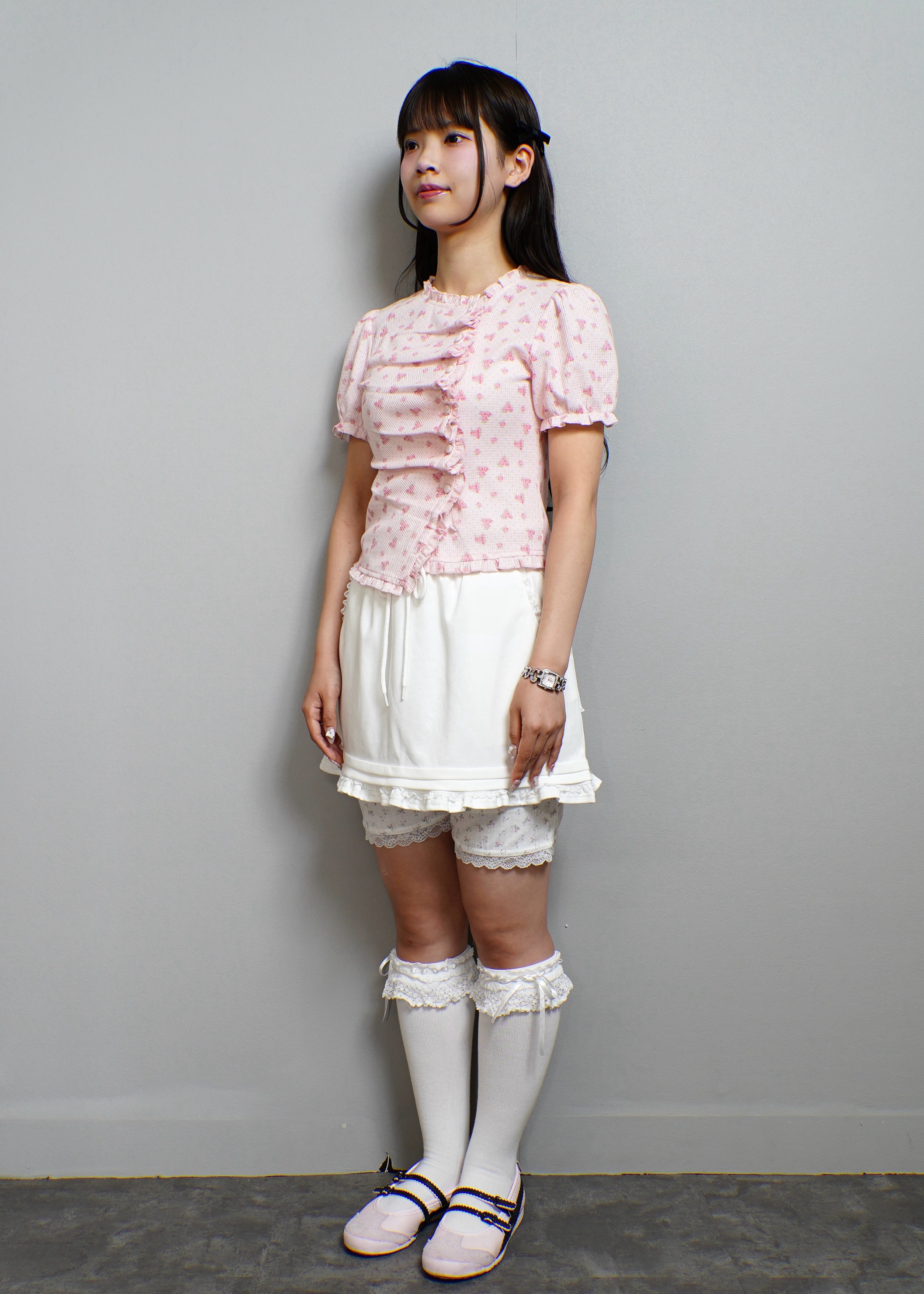 flower waffle frill button-up Tee – Tie.Me