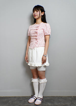 flower waffle frill button-up Tee