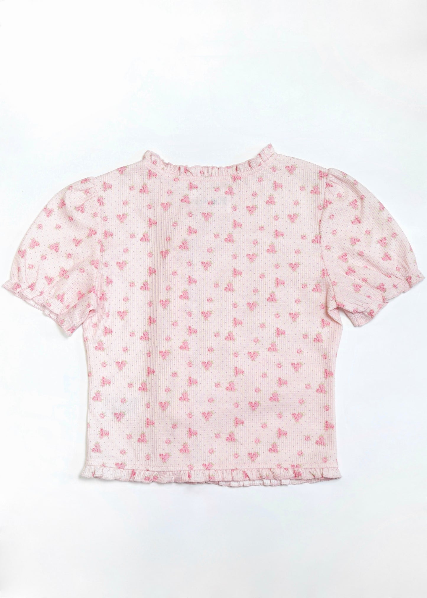 flower waffle frill button-up Tee