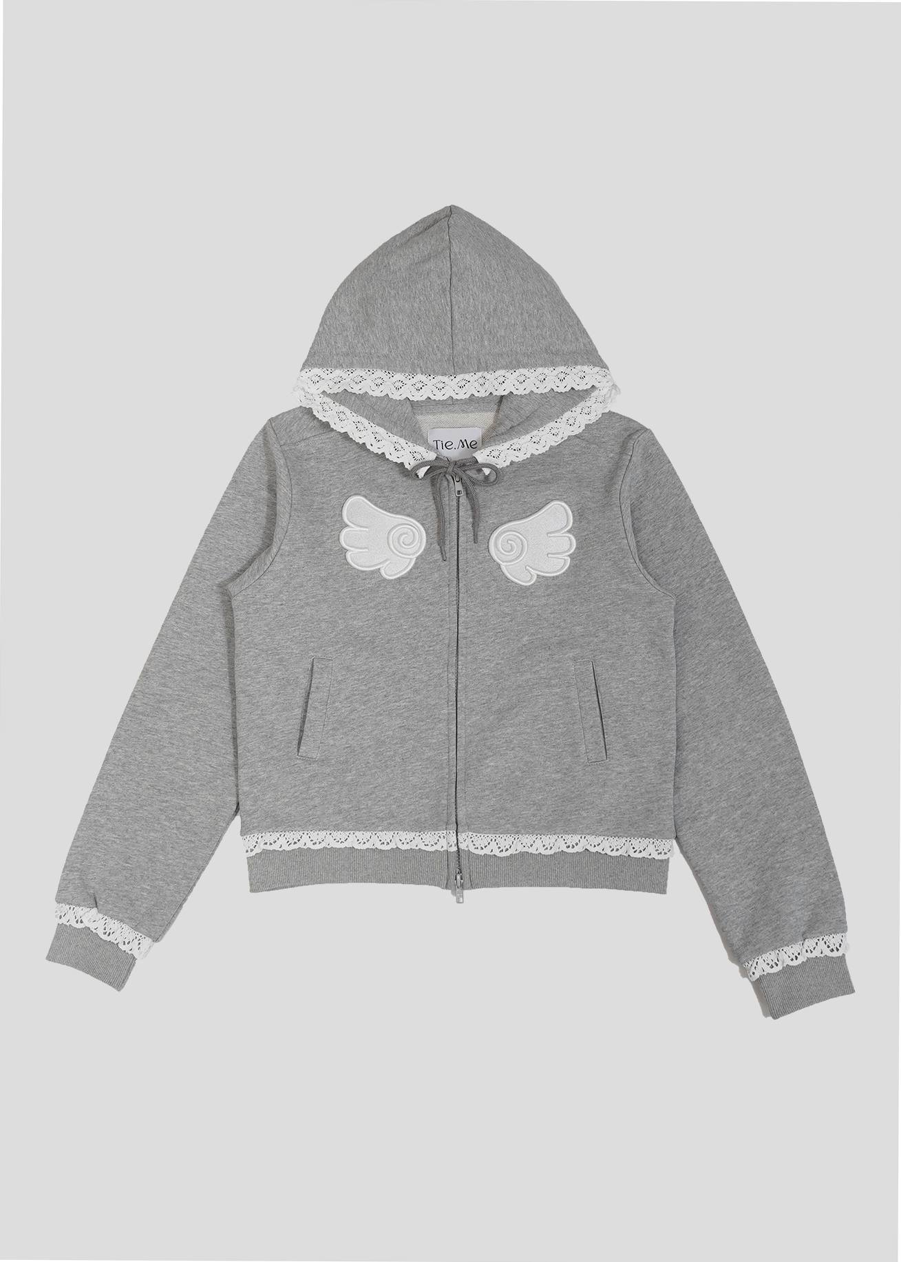 【予約販売】wings lace zip hoodie-GRAY