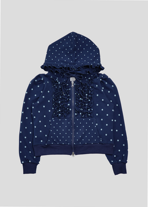 dot frill cotton zip hoodie