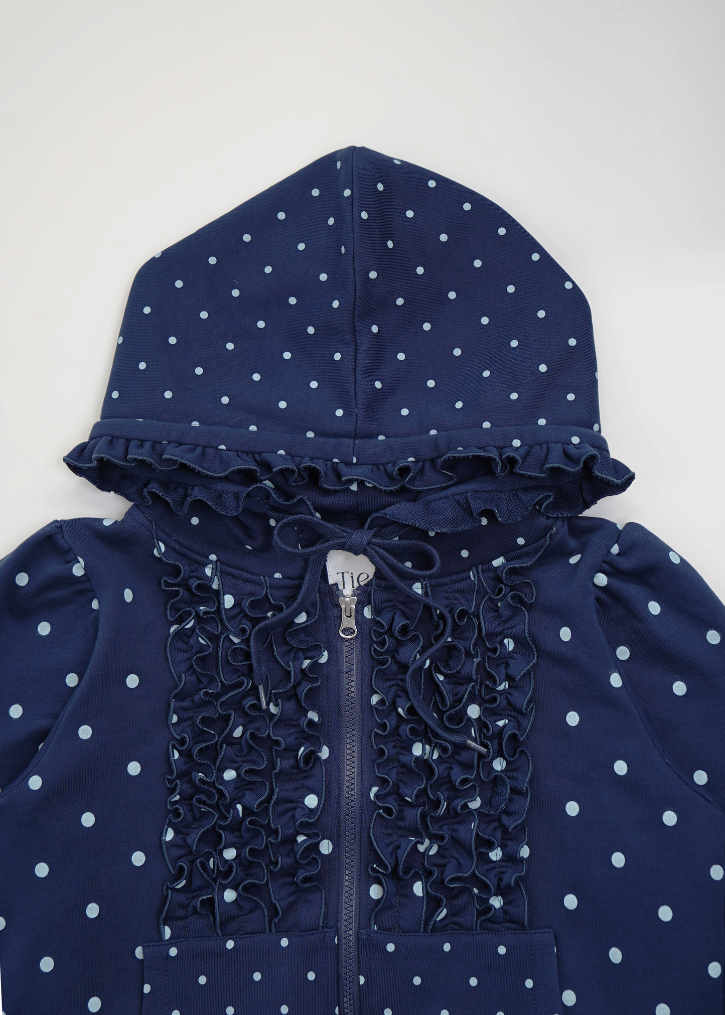 dot frill cotton zip hoodie
