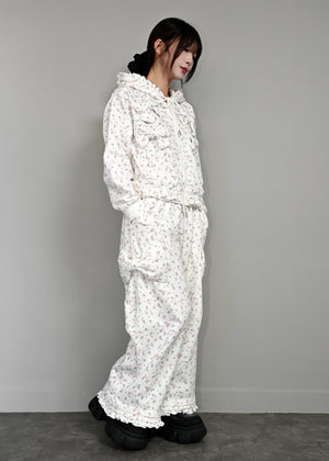 flower waffle ribbonful zip hoodie