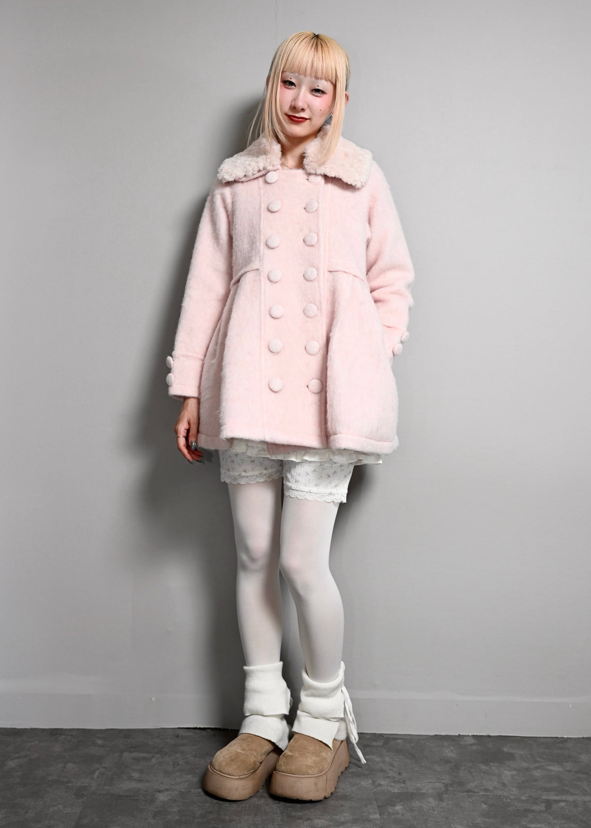 grace fur collar wool long coat