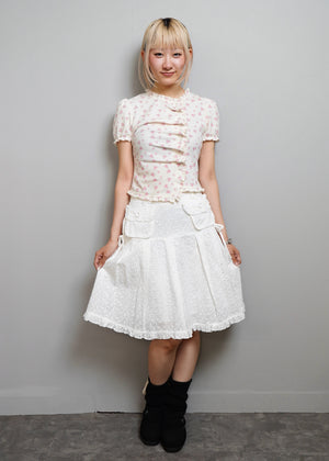 flower waffle frill button-up Tee