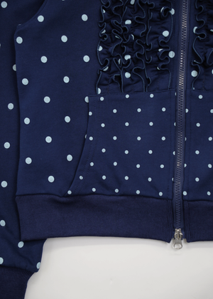 dot frill cotton zip hoodie