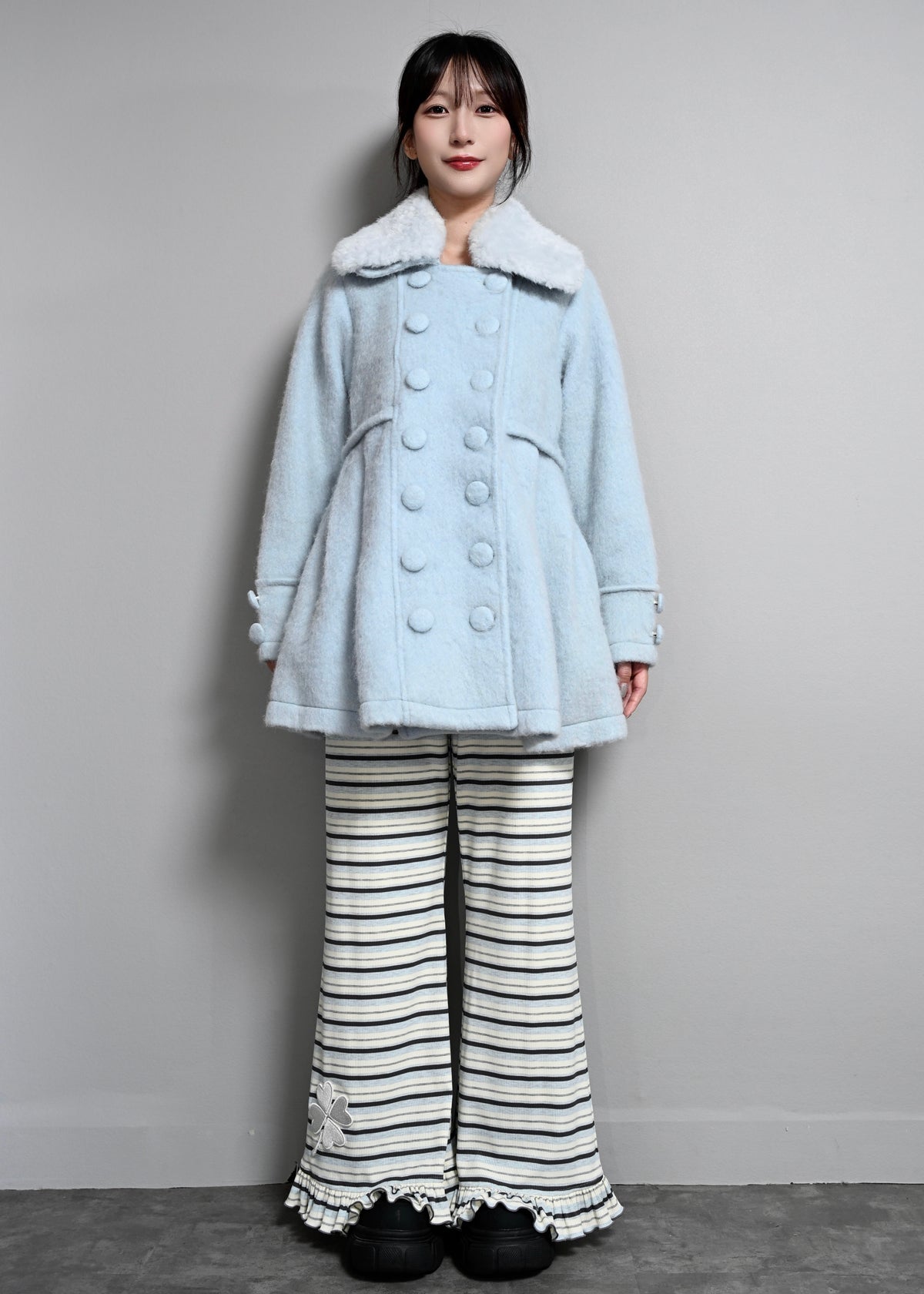 grace fur collar wool long coat