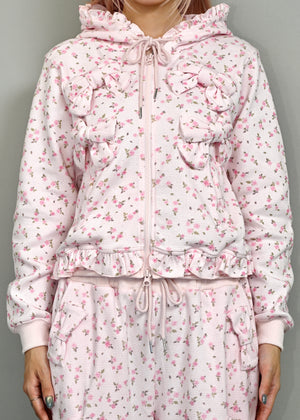 flower waffle ribbonful zip hoodie