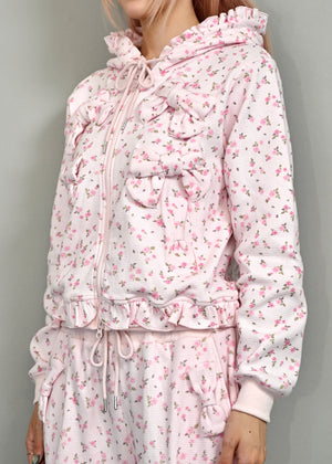 flower waffle ribbonful zip hoodie
