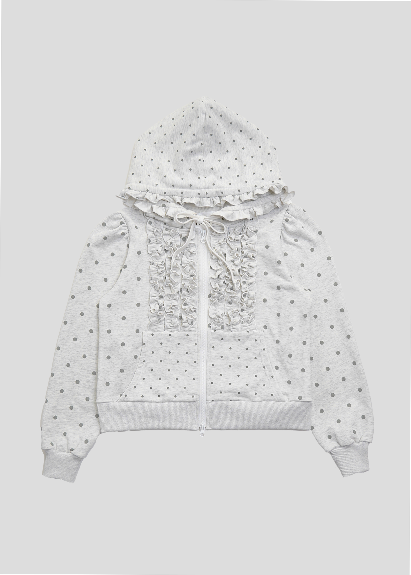 dot frill cotton zip hoodie
