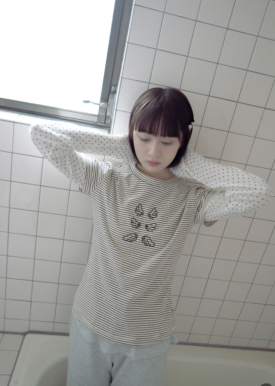 「Flying」layered T-shirt-CREAM BORDER