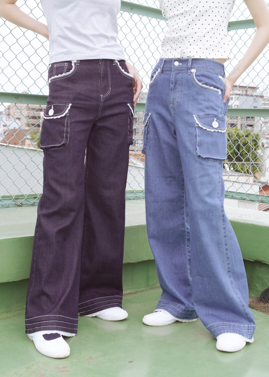 lace pin-tuck cargo jeans