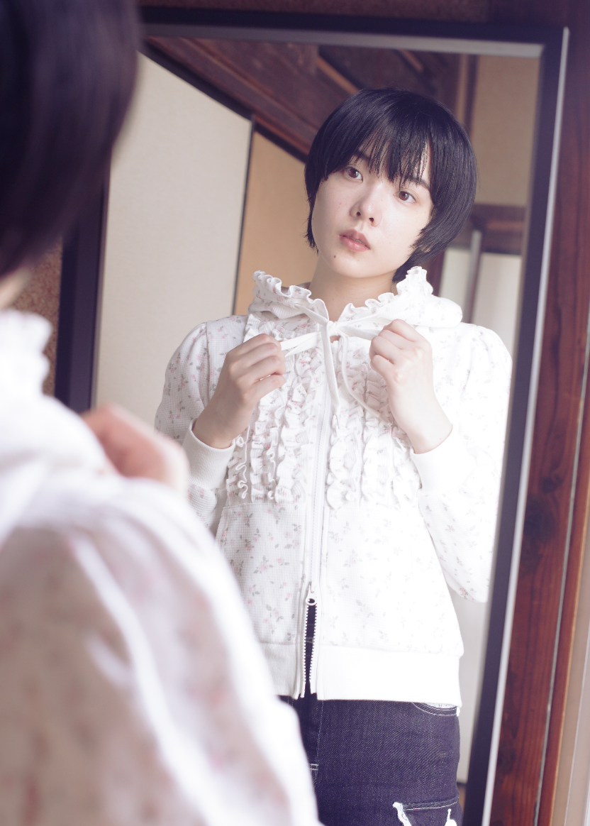 flower waffle zip hoodie