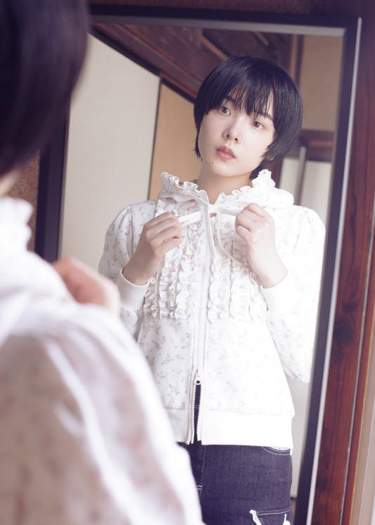 flower waffle zip hoodie