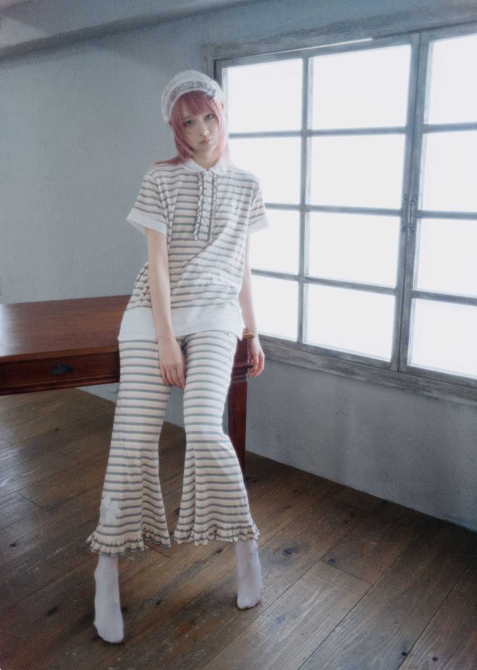 lucky clover stripe flare pants