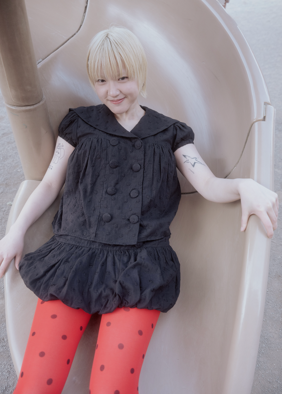 cotton dot stitch sailor blouse
