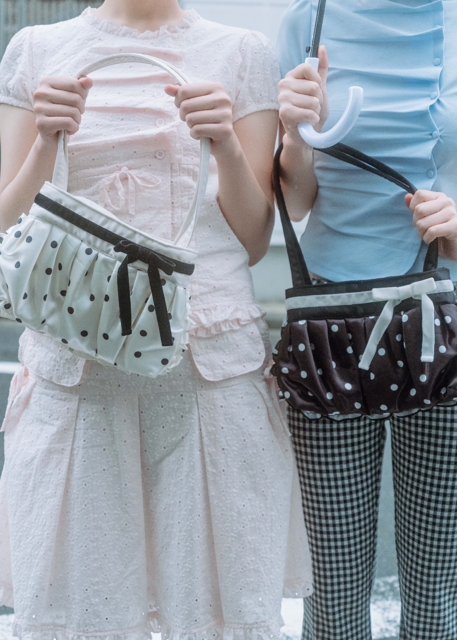 ribbon ruffle satin bag