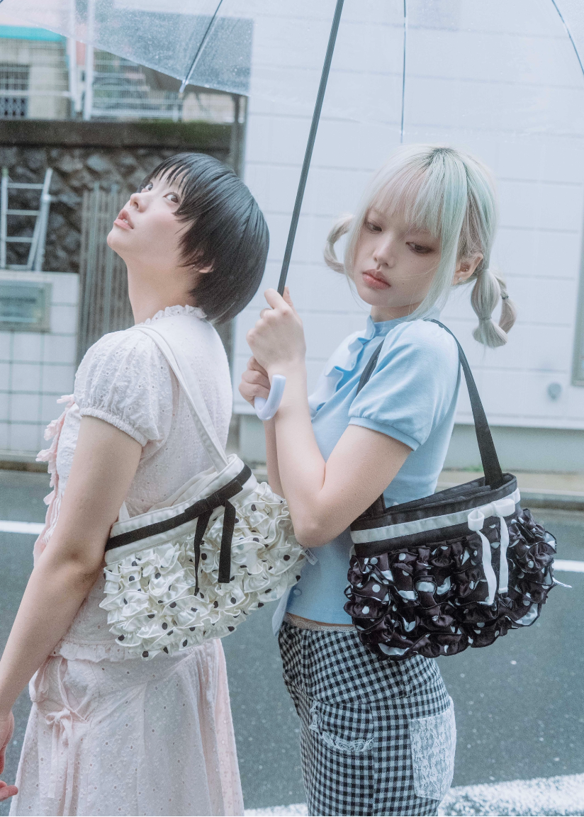 ribbon ruffle satin bag