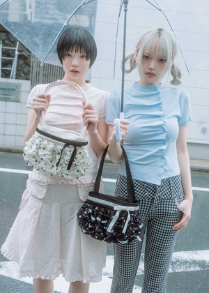 ribbon ruffle satin bag